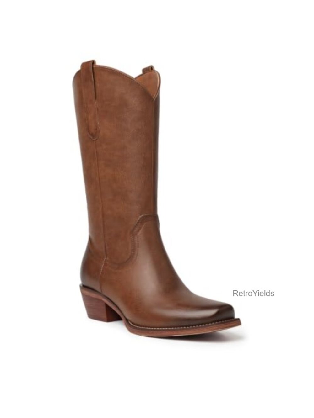Square Toe Western Cowboy Boots Women Mid Calf Block Heel PU